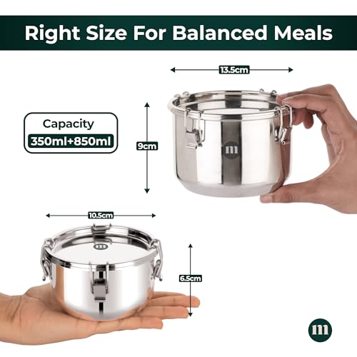 MARU Steel Big Leakproof Tiffin/Lunch Box for School/College/Office A Set of 2-350ml+850ml, Container Avoid Spilling of Curry & Liquid Items, Airtight Lunch Box is Perfect for Men/Women & Kids - Image 2