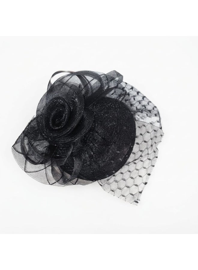 Imported black women's hat a vintage style piece featuring an elegant design with netting and a hair clip suitable for tea parties, cocktail events, weddings, and formal occasions - Image 2