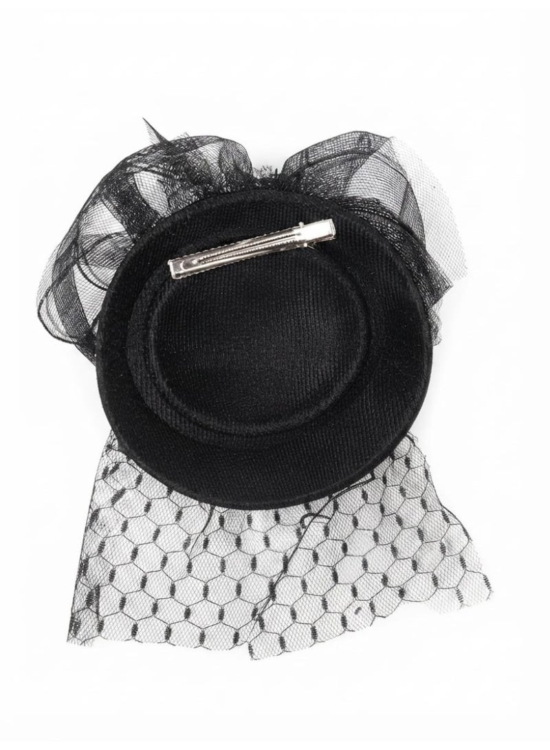 Imported black women's hat a vintage style piece featuring an elegant design with netting and a hair clip suitable for tea parties, cocktail events, weddings, and formal occasions - Image 3
