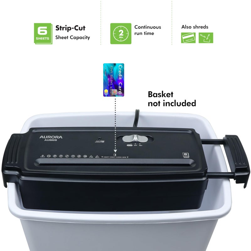 Aurora AU660S 6-Sheet Strip Cut Paper/Credit Card Shredder Without Wastebasket, Portable with Extendable Arm, Black - Image 2