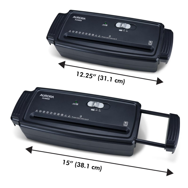 Aurora AU660S 6-Sheet Strip Cut Paper/Credit Card Shredder Without Wastebasket, Portable with Extendable Arm, Black - Image 5