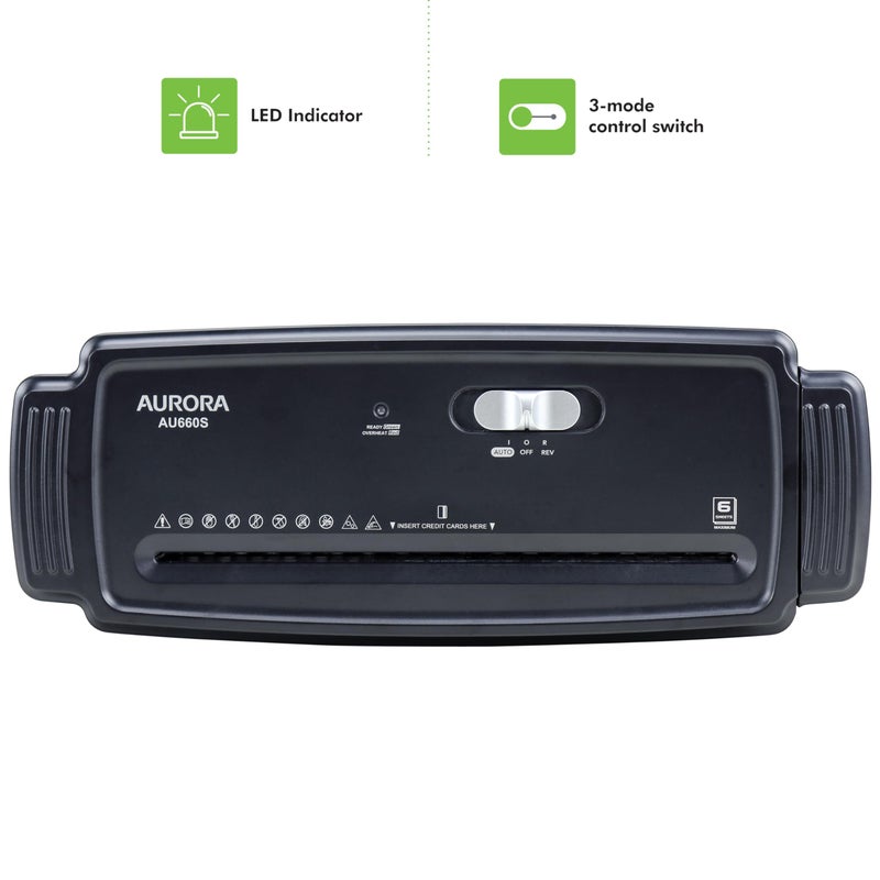 Aurora AU660S 6-Sheet Strip Cut Paper/Credit Card Shredder Without Wastebasket, Portable with Extendable Arm, Black - Image 4