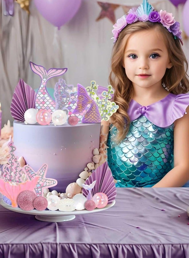 22 قطعة طقم تزيين كعكة عيد الميلاد على شكل حورية البحر  - Image 2