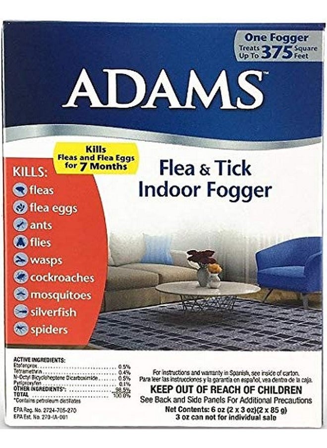 Adams Flea & Tick Indoor Fogger | 2 x 3 oz Cans | Kills Fleas, Flea Eggs, Ants, Flies, Cockroaches, Mosquitoes, Spiders, Silverfish| Each Fogger Treats Up to 375 Square Feet | 6 oz Total - pzsku/ZCB7163958A8838033496Z/45/_/1737031924/faa22b84-276a-4255-95a2-a1ba91c14ed1