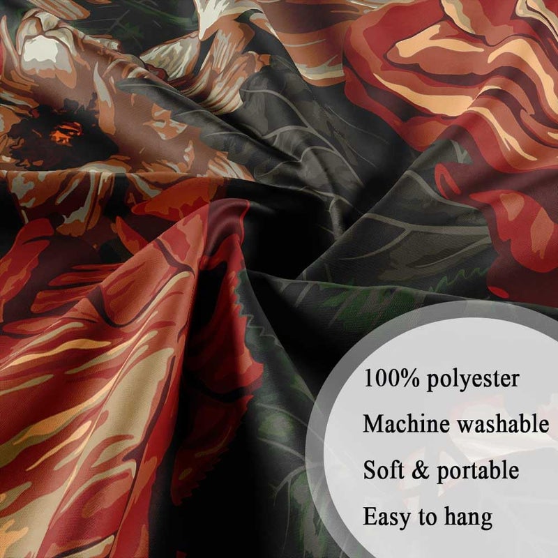 Drgilau Floral Shower Curtains  Vintage Floral Shower Curtain Set Red Flower Plants Bathroom Curtain  Boho Floral Bath Curtain Set with Hooks for Bathroom Decor 72X72 Inch - Image 3