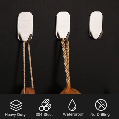 Ahamo Wall Hooks for Hanging Heavy Items - 5 Pack Stainless Steel Adhesive Hooks, No Drill Wall Hooks for Bathroom, Kitchen, Home (Silver) - Image 4
