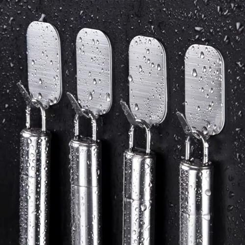 Ahamo Wall Hooks for Hanging Heavy Items - 5 Pack Stainless Steel Adhesive Hooks, No Drill Wall Hooks for Bathroom, Kitchen, Home (Silver) - Image 3