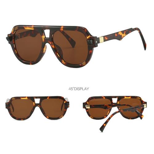 willochra Retro Double Bridges Pilot Men Rivets Sunglasses Fashion Clear Gradient Shades UV400 Women Punk Sun Glasses F25 (leopard) - Image 2