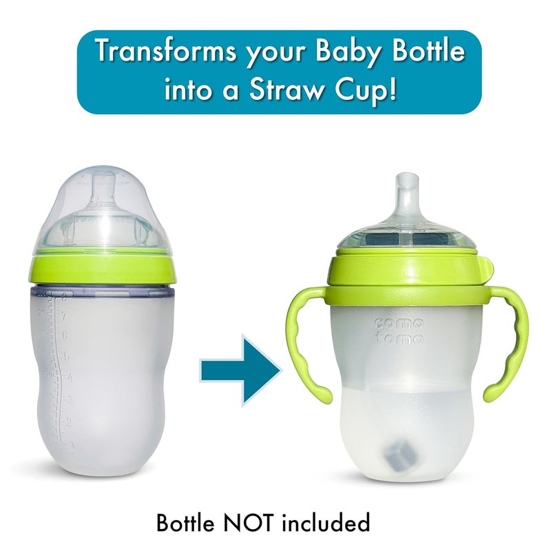 BelBeyo Straw Cup Conversion Kit for Comotomo Baby Bottles 2-Count, Food Grade Silicone Straw Nipples, All Silicone Weighted Straw, Bottle Handles and Cleaning Brush, BPA Free, 6+ Months (Straw Top, Green) - Image 3