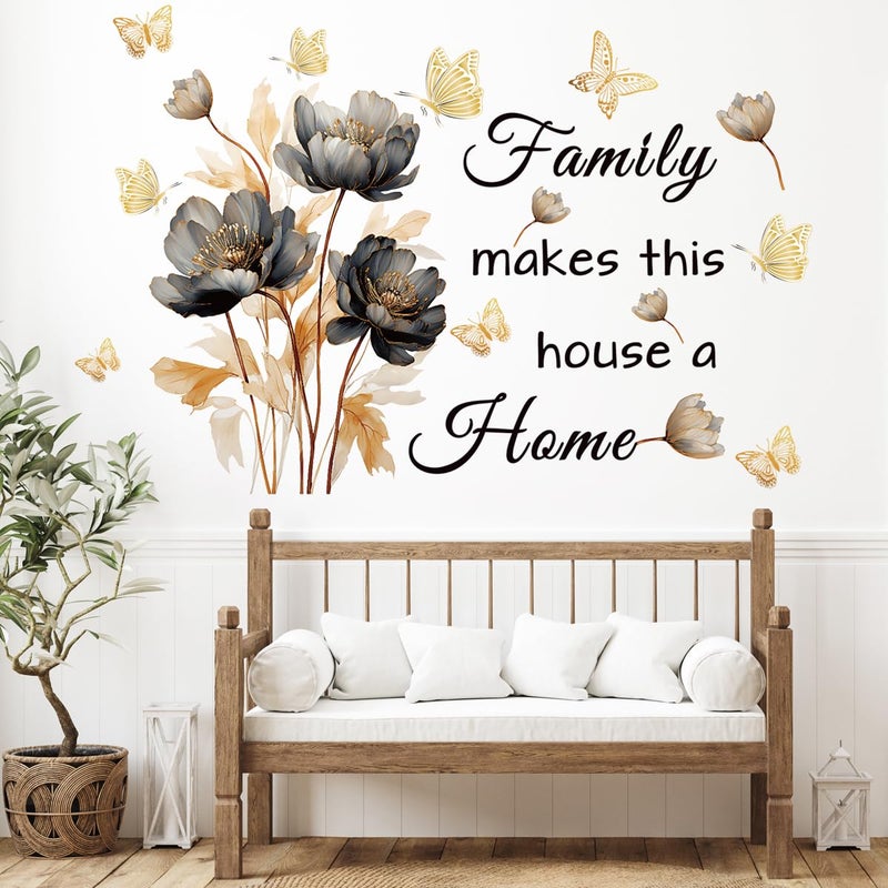 Datesno Gold Family Wall Decals Inspirational Wall Quotes Wall Stickers Family Make This House a Home Removable Peel and Stick for Home Decor (Golden Black) - Image 2