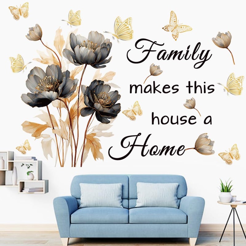 Datesno Gold Family Wall Decals Inspirational Wall Quotes Wall Stickers Family Make This House a Home Removable Peel and Stick for Home Decor (Golden Black) - Image 1