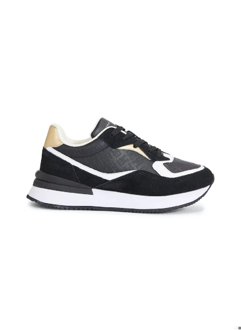 TOMMY HILFIGER Women's Th Monogram Leather Runner Trainers -  Leather upper, Black