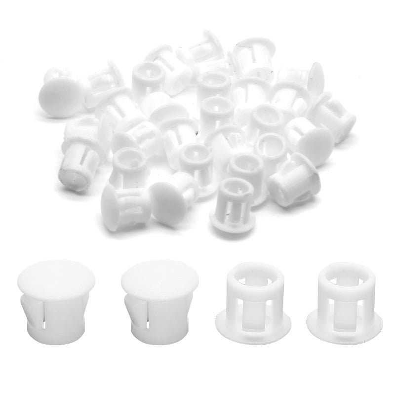 Suiwotin 30PCS 6mm (1/4") White Hole Plugs Plastic Flush Type Hole Plugs Snap in Locking Hole Tube, Furniture Fencing Post Pipe Insert End Caps (White) - Image 1