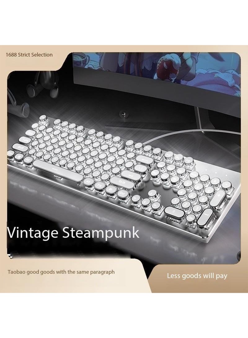 MONOGUE Gaming Keyboard and Mouse Set Retro Punk Typewriter Mechanical Design Blue Switch White Backlight USB Wired for Desktop Laptop - Image 2