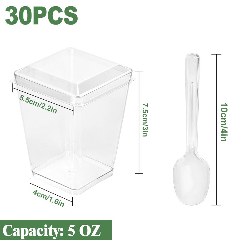 YOIYINI 30 Pack 5oz Dessert Cups with Lids and Spoons,Yogurt Parfait Cup with Lids,Plastic Dessert Containers with Lid,Mini Parfait Shooter Cups for Pudding,Yogurt,Appetizer,Ice Cream - Image 2