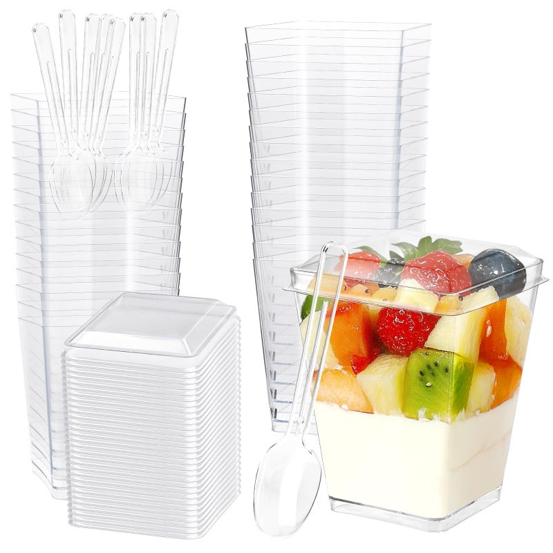 YOIYINI 30 Pack 5oz Dessert Cups with Lids and Spoons,Yogurt Parfait Cup with Lids,Plastic Dessert Containers with Lid,Mini Parfait Shooter Cups for Pudding,Yogurt,Appetizer,Ice Cream - Image 1