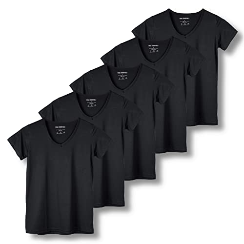 REALESSENTIALS Real Essentials 5 Pack: Women's Dry Fit Short Sleeve V Neck Workout Top - Fitness Pilates Gym Athletic Yoga T-Shirt (Plus Available), Set 5, XXL - Image 1