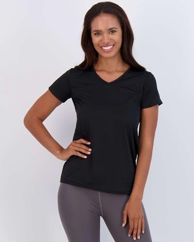 REALESSENTIALS Real Essentials 5 Pack: Women's Dry Fit Short Sleeve V Neck Workout Top - Fitness Pilates Gym Athletic Yoga T-Shirt (Plus Available), Set 5, XXL - Image 2
