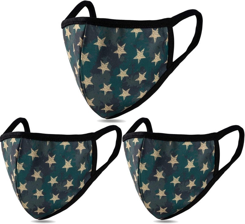 BeatBasic Pack 3 Five-pointed Star Camo Face Mask - Inner White Cotton - Unisex Adult Fashion Face Covering, Reusable, Dust Proof, Washable for Men Women Adult Teenager - Image 1