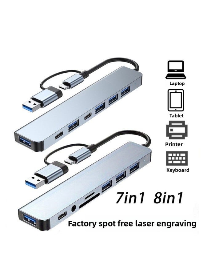 Two-to-seven Splitter Eight-in-one Docking Station Usb3.0 High-speed Transmission Hub Docking Station Multi-function Hub-Color:Double Head Seven-in-one  - Image 5