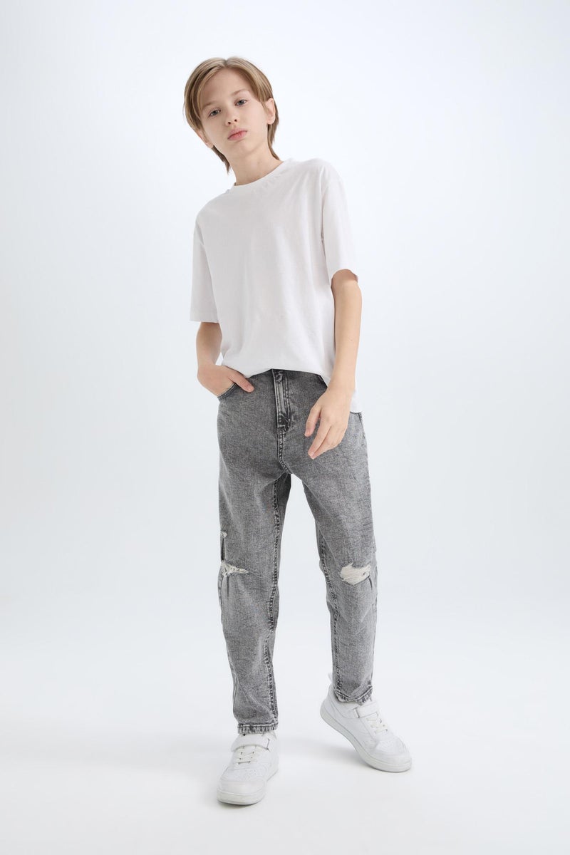DeFacto Grey Boy Boy Balloon Fit Ripped Detailed Straight Leg Jeans Casual - Image 2