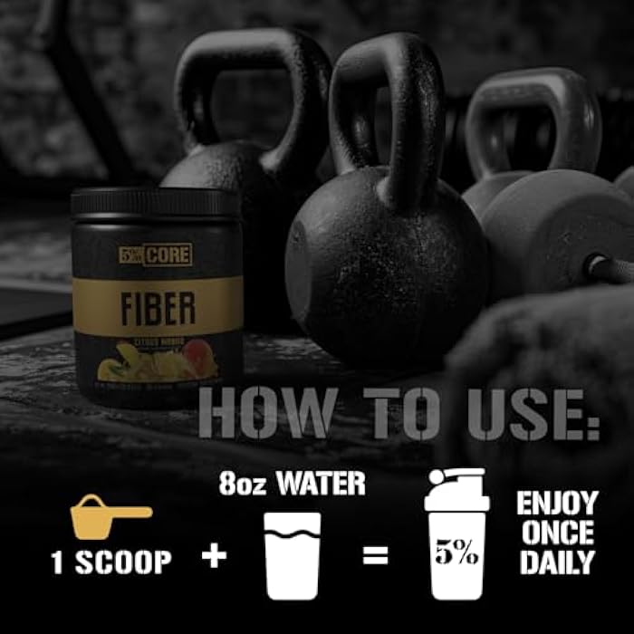 5% Nutrition Core Fiber Powder | Prebiotic Soluble High Fiber Blend Supplement, Sugar Free with Fibersol, Fructooligosaccharides (FOS), Polydextrose & Psyllium Husk | Citrus Mango Flavor, 30 Servings - Image 4
