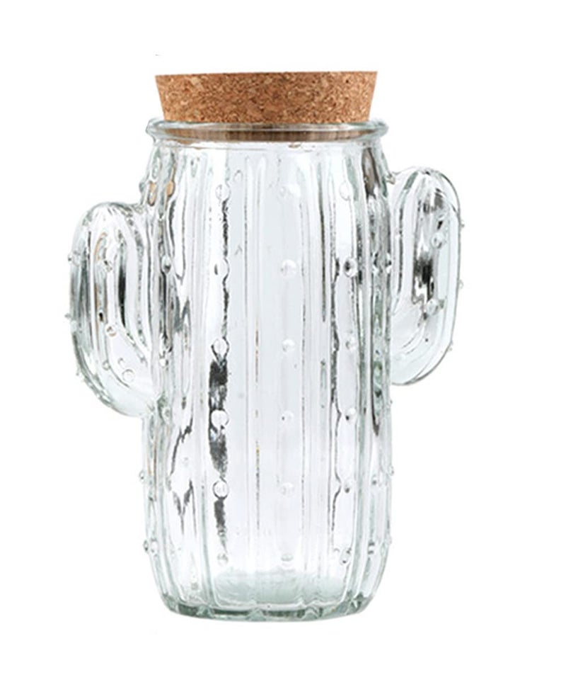 123Arts Glass Relief Cactus Candy Jar Candy Dish Container Snack Jar Food Storage Jar with Seal Lid