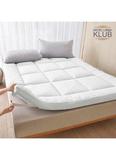 Hotel Linen Klub Deyarco Soft Comfort King Mattress Topper - 85GSM Microfiber 1 cm Stripe Super Soft Fabric - 500GSM Soft, Firm ,and Extra Thick Fibersheet with 4 sides Elastic Bands-Size: 180 x 200cm ,White  - Image 1