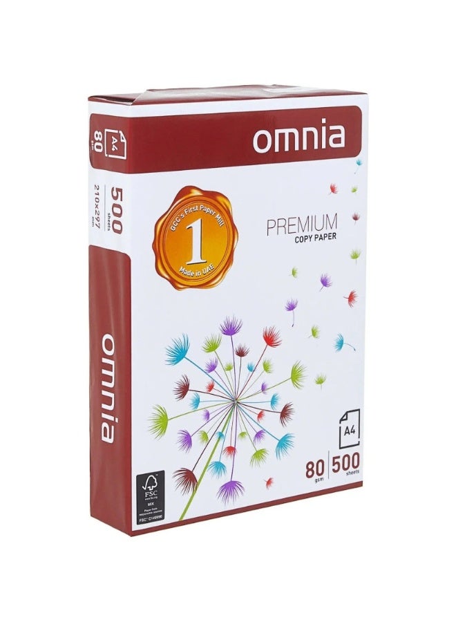 Omnia A4 Copy Paper, 80 GSM, 5 Pack x 500 Sheets - Image 1
