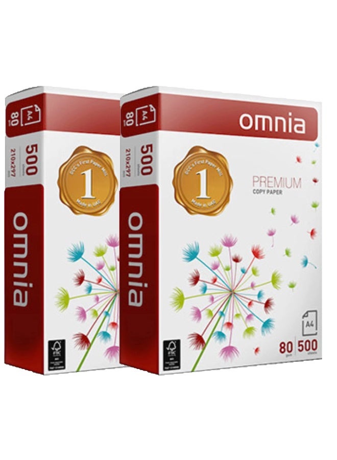 Omnia A4 Copy Paper, 80 GSM, 5 Pack x 500 Sheets - Image 2