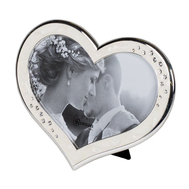 Roman Clustered Rhinestones Heart Shaped 6.5 x 8 inch Zinc Alloy Table Top Photo Frame Ivory - Image 2