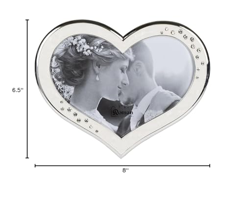 Roman Clustered Rhinestones Heart Shaped 6.5 x 8 inch Zinc Alloy Table Top Photo Frame Ivory - Image 5