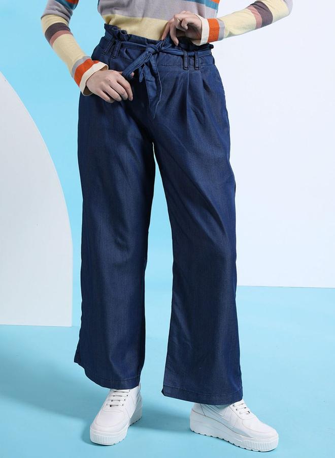 Freehand Women Blue Straight Leg Solid Pants - Image 1