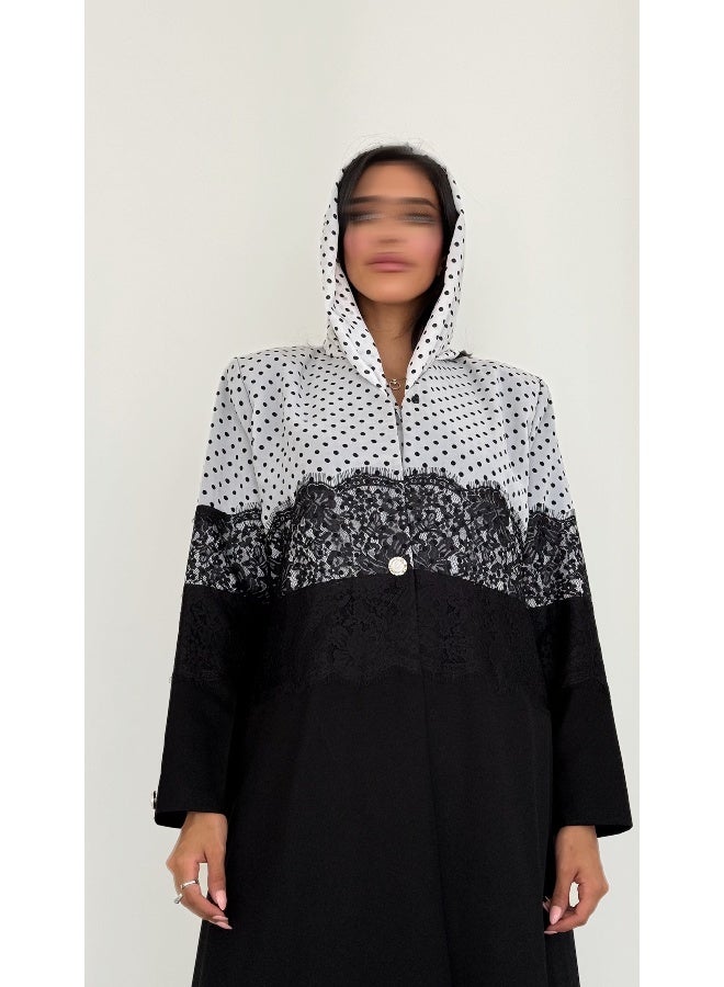 آية MWT507 عباية بليزر مع قماش منقط - Image 4