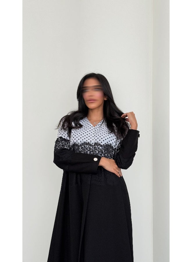 آية MWT507 عباية بليزر مع قماش منقط - Image 5