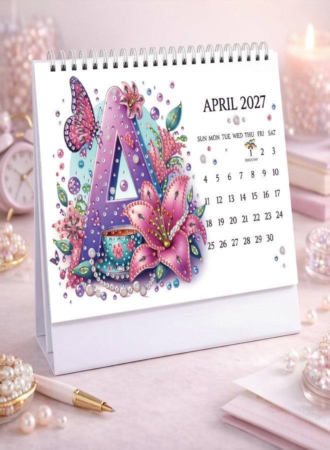ARTopet 2027 DIY Diamond Art Desk Calendar Creative Design Thick Paper Alphabet Theme Gemstone Painting Art Crafts Monthly Flip for Tabletop Home Office Planning-Letter - Image 2