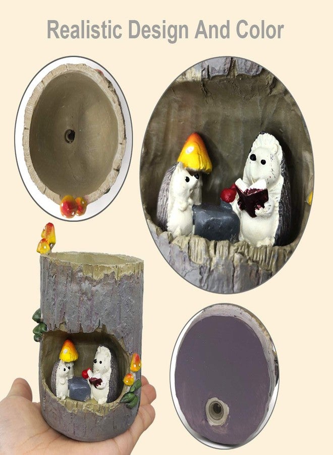 EMiEN Resin Cute Small Succulent Pots with Drainage,Succulent Planters,Air Plant Flower Pots Cactus Faux Plants Containers,Animal Planter (Hedgehog Tree Hole) - Image 5