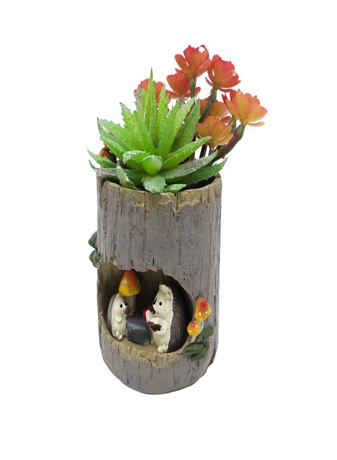 EMiEN Resin Cute Small Succulent Pots with Drainage,Succulent Planters,Air Plant Flower Pots Cactus Faux Plants Containers,Animal Planter (Hedgehog Tree Hole) - Image 2