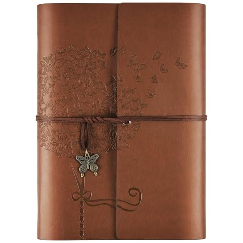 OMEYA Leather Journal Notebook, Refillable Writing Journal Diary Planner for Women Girls (Brown, A5-9.3''×6.3'') - Image 1