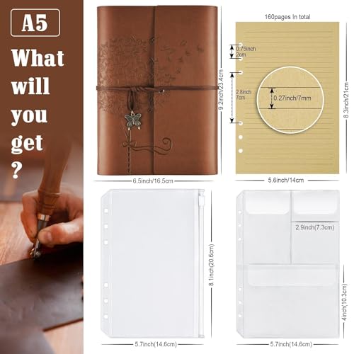 OMEYA Leather Journal Notebook, Refillable Writing Journal Diary Planner for Women Girls (Brown, A5-9.3''×6.3'') - Image 2