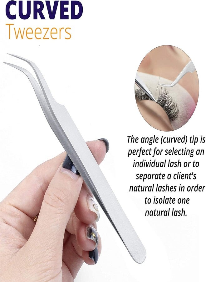 Sivote Eyelash Tweezers, 2-Pack, Hand Calibrated Straight and Curved Tips, Stainless Steel Lash Tweezers for Eyelash Extensions, Matte Silver - Image 5