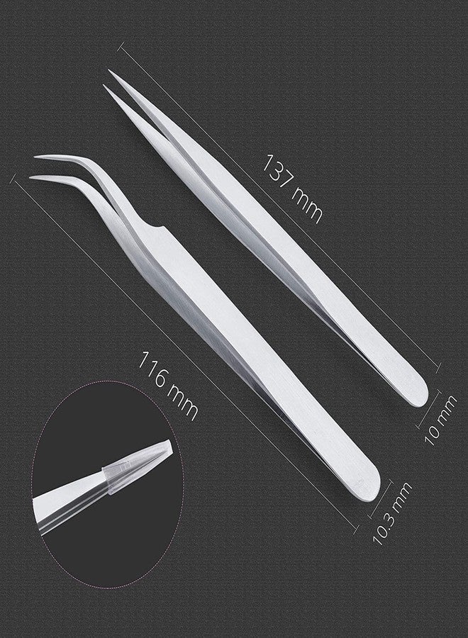 Sivote Eyelash Tweezers, 2-Pack, Hand Calibrated Straight and Curved Tips, Stainless Steel Lash Tweezers for Eyelash Extensions, Matte Silver - Image 3