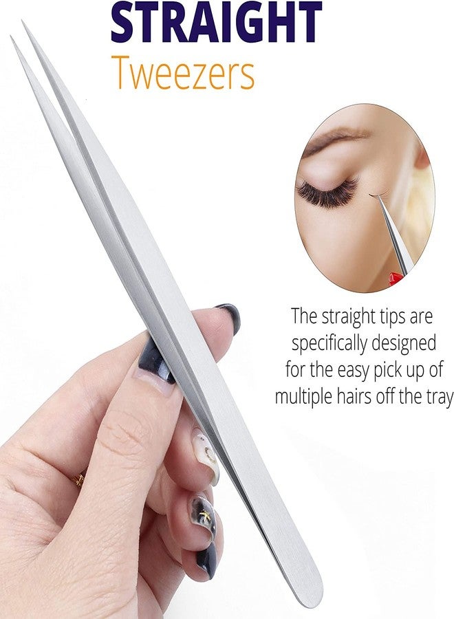 Sivote Eyelash Tweezers, 2-Pack, Hand Calibrated Straight and Curved Tips, Stainless Steel Lash Tweezers for Eyelash Extensions, Matte Silver - Image 4
