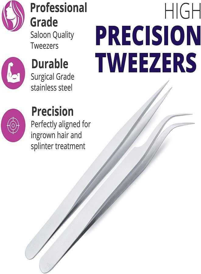 Sivote Eyelash Tweezers, 2-Pack, Hand Calibrated Straight and Curved Tips, Stainless Steel Lash Tweezers for Eyelash Extensions, Matte Silver - Image 2