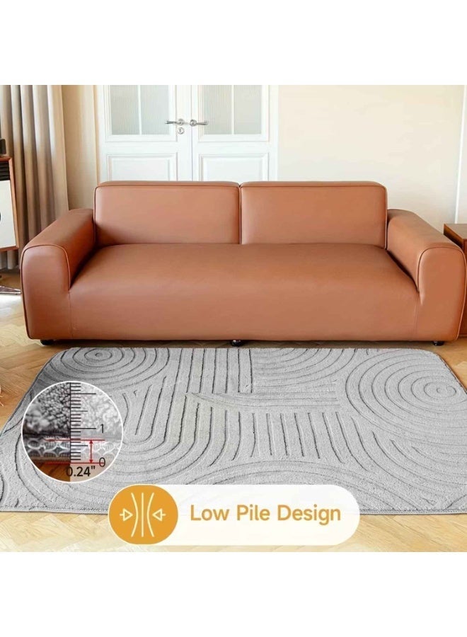 Flocking Rug,Gray Long-Haired Geometric Pattern Three-Dimensional Flocking Real Rug,And Living Room Carpet,French Creamy Style Solid Color Bedroom Rug,Washable And Erasable,Light Luxury High-End Sofa Blanket - Image 2
