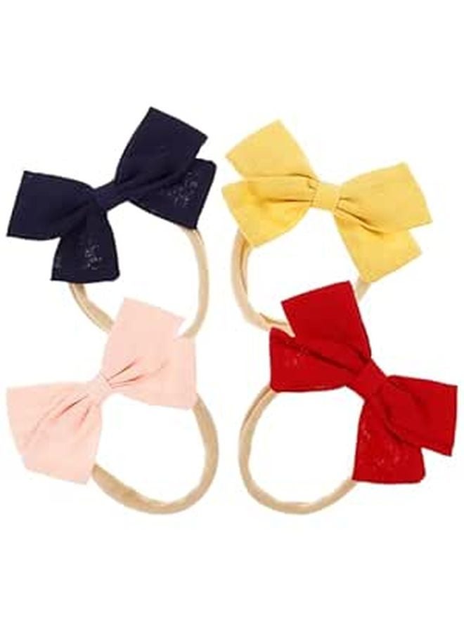 Soft Cotton Linen Bow Headbands For Newborns 4PCS Non Slip Infant Head Wraps - Image 1