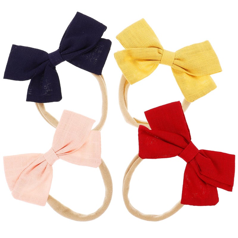 Soft Cotton Linen Bow Headbands For Newborns 4PCS Non Slip Infant Head Wraps - Image 2