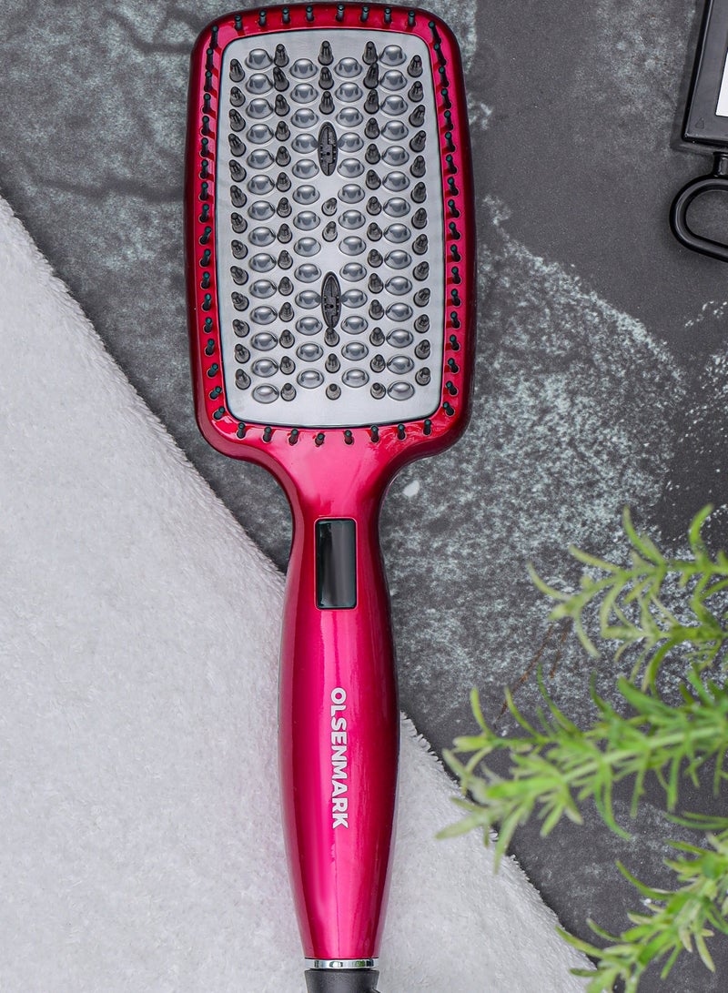 Olsenmark Digital Hair Straightener Brush 50W OMH4103, LCD Display, Smooth and Easy To Use Design, Ceramic Coated Plate, 60 minutes Auto Shut Off purple - Image 2