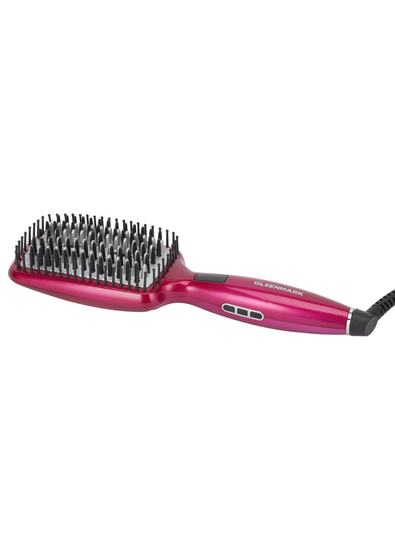Olsenmark Digital Hair Straightener Brush 50W OMH4103, LCD Display, Smooth and Easy To Use Design, Ceramic Coated Plate, 60 minutes Auto Shut Off purple - Image 1