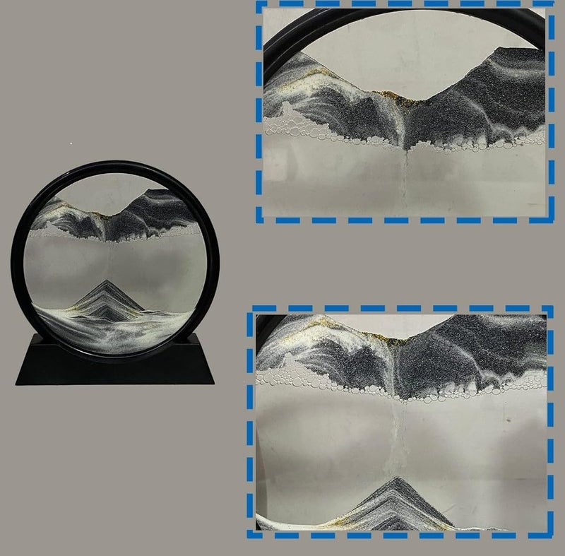 VRB Dec VRB DecTM 1 Pcs 7 inch Moving Sand Art Picture Decor 3D Deep Sea Sandscape Liquid Motion Round Glass Frame Display Flowing Sand Relaxing Gift for Kids Adults Home Office Work Desktop Black - Image 3